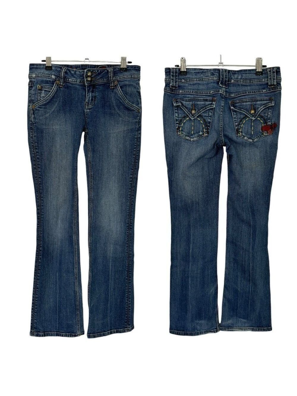 Soundgirl Y2K Boho Bootcut Jeans Womens 30/31 Medium Wash Blue Denim Butterfly